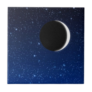 Starry himmel och växande måne som är djupblå  kakelplatta