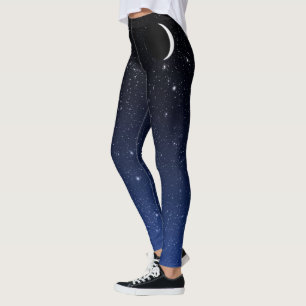 Starry himmel och växande måne som är djupblå leggings