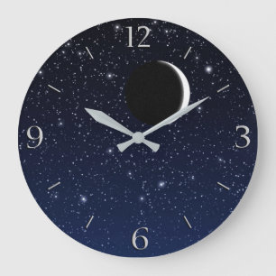 Starry himmel och växande måne som är djupblå stor klocka