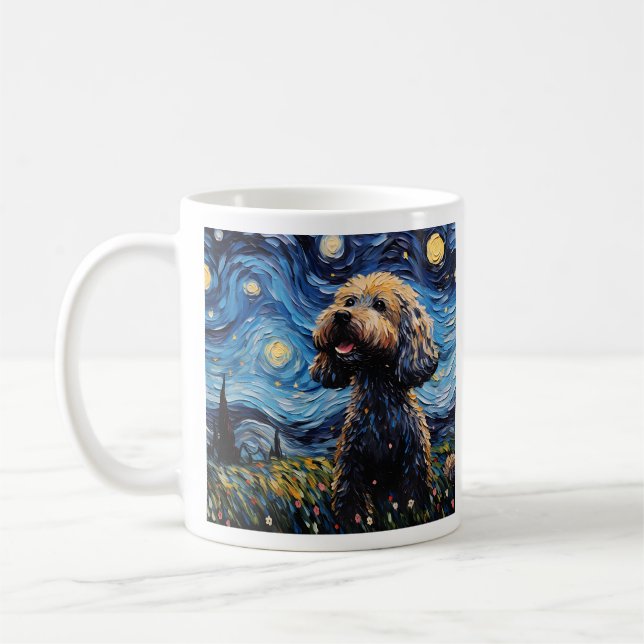 Starry Hund Elegance - Van Gogh's Legacy in Wate Kaffemugg (Vänster)