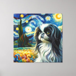 Starry Japanska Chin Hund Porträtt - Pet Porträtt Canvastryck