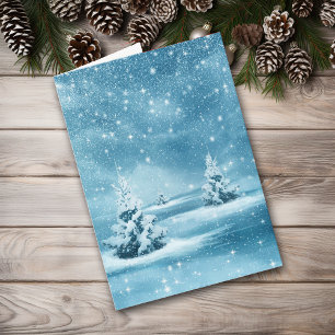 Starry julnatt för snöig blått helgkort