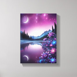 Starry Lake Flower Dream Night View Canvastryck