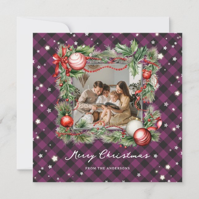 Starry Lila Pput Photo God jul Card Julkort (Framsida)