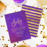 Starry Lila Watercolor 60:e födelsedagsinbjudan Inbjudningar<br><div class="desc">Elegant 60:e Födelsedagsfest inbjudan med gräns av stjärnor och ord 60 i Faux guld mot lila vattenfärgbakgrund. Kortet innehåller en baksida med stripe. Kolla in andra matchande objekt här https://www.zazzle.com/collections/elegant_starry_purple_watercolor_celebrations-119469232199993091?rf=238364477188679314 Anpassa den genom att ersätta platshållartexten för att lägga till information. Om du vill ha fler alternativ klickar du på knappen...</div>