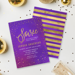 Starry Lila Watercolor Soiree Birthday Inbjudningar