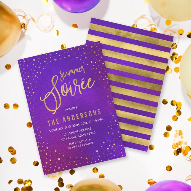 Starry Lila Watercolor Summer Soiree Inbjudningar (Skapare uppladdad)