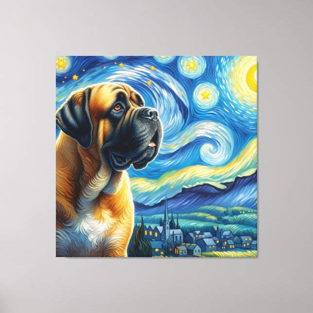 Starry Mastiff Hund Porträtt - Pet Porträtt Canvastryck (Framsida)