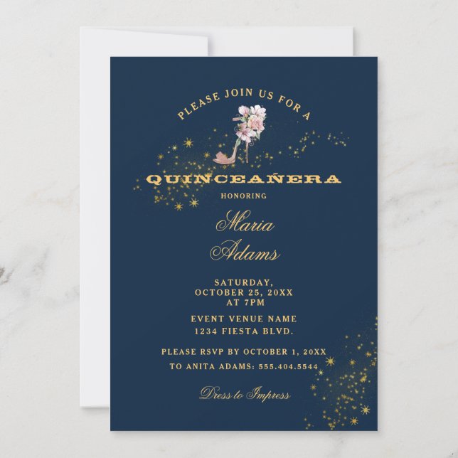 Starry Midnight Blue Quinceañera-inbjudan Inbjudningar (Baksida)