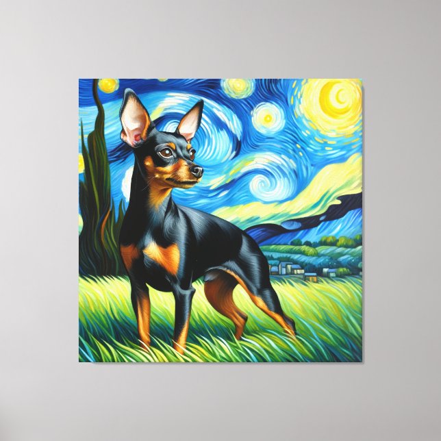Starry Miniature Pinscher Hund Porträtt Canvastryck (Framsida)