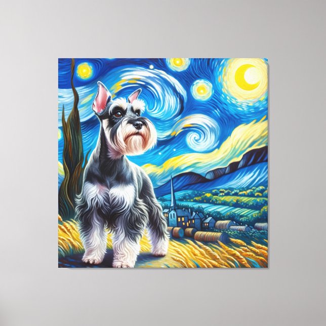 Starry Miniature Schnauzer Hund Porträtt Canvastryck (Framsida)