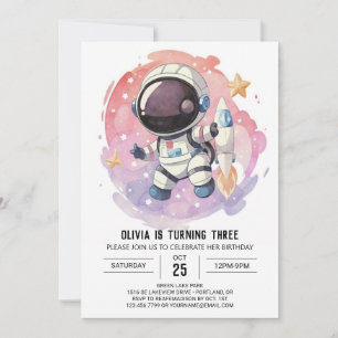 Starry Modern Odyssey Astronaut Birthday Inbjudningar