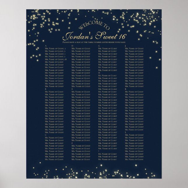 Starry Natt Alfabetical Seating Chart Poster (Framsidan)