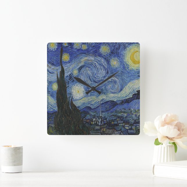 Starry Natt av Van Gogh Fyrkantig Klocka (Hem)