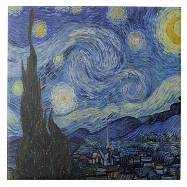 Starry Natt av Van Gogh Kakelplatta (Framsidan)