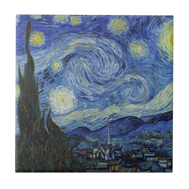 Starry Natt av Van Gogh Kakelplatta (Framsidan)
