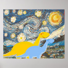 Starry Natt Dinosaurs Poster Skriv ut