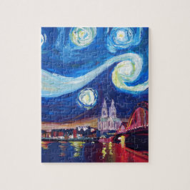 Starry natt i den Cologne Tysklandet Pussel