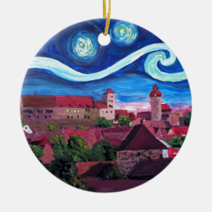 Starry natt i den Nuremberg Tysklandet med slottet Julgransprydnad Keramik