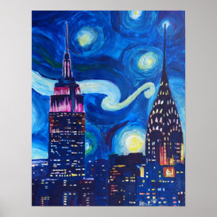Starry natt i New York - Van Gogh inspirationer Poster