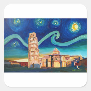 Starry natt i Pisa med benägenhettorn Fyrkantigt Klistermärke