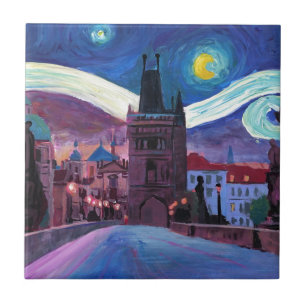 Starry natt i Prague med Carlsbridge Kakelplatta