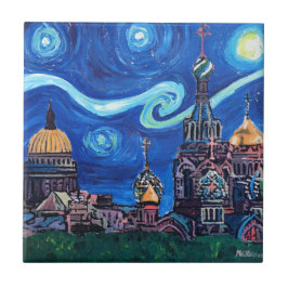 Starry natt i St Petersburg Ryssland Kakelplatta