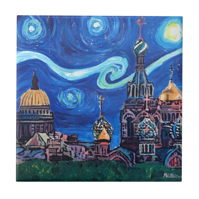 Starry natt i St Petersburg Ryssland Kakelplatta (Framsidan)