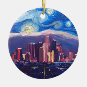 Starry natt Los Angeles Kalifornien Julgransprydnad Keramik