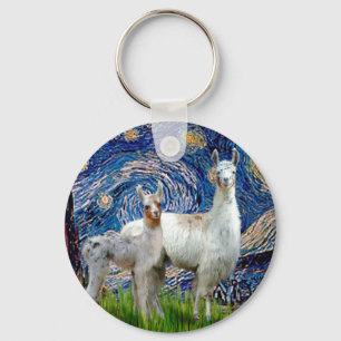Starry Natt med två Llamas Nyckelring
