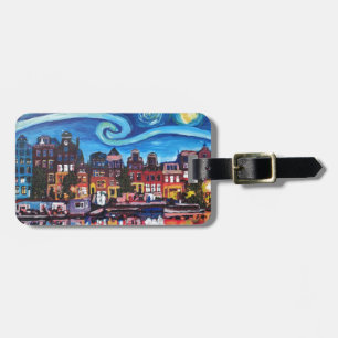Starry natt över den Amsterdam kanalen Bagagebricka