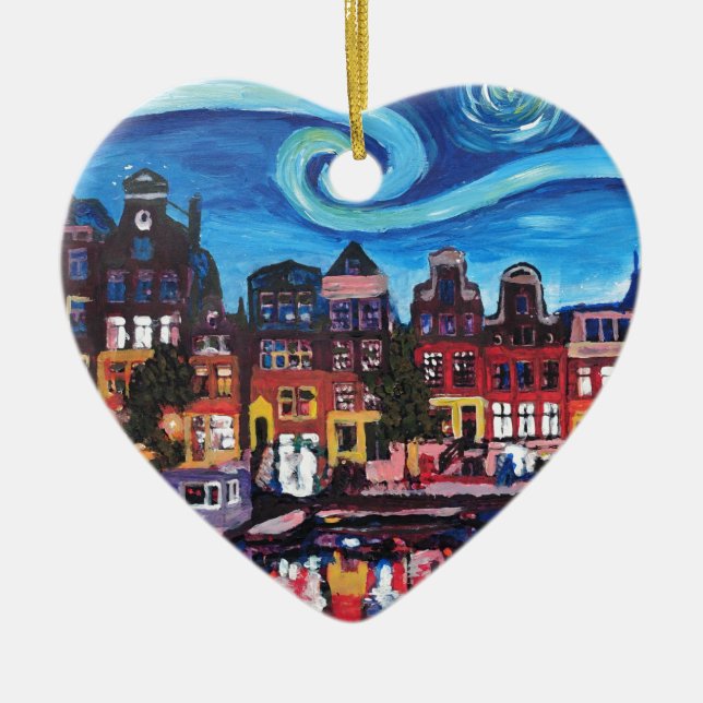 Starry natt över den Amsterdam kanalen Julgransprydnad Keramik (Framsidan)