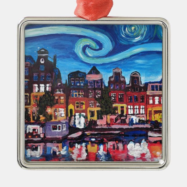 Starry natt över den Amsterdam kanalen Julgransprydnad Metall (Framsidan)