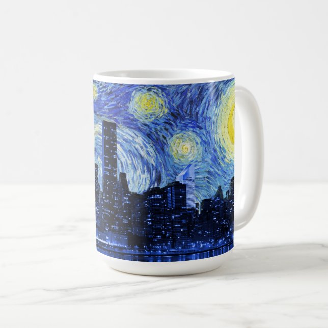 Starry natt över New York City Kaffemugg (Framsida höger)