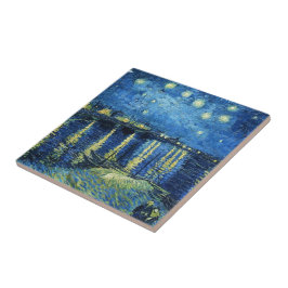 Starry natt över Rhonen Vincent Van Gogh Kakelplatta