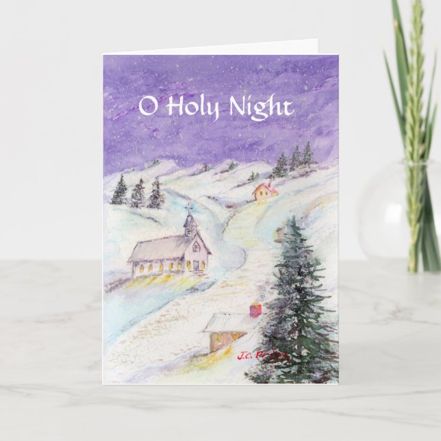 Starry natt som draperas i snöjulvattenfärg helgkort (Framsida)