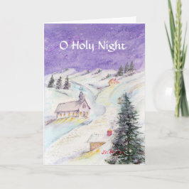 Starry natt som draperas i snöjulvattenfärg helgkort