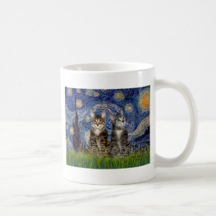 Starry Natt - två Tabby Tiger Cats Kaffemugg