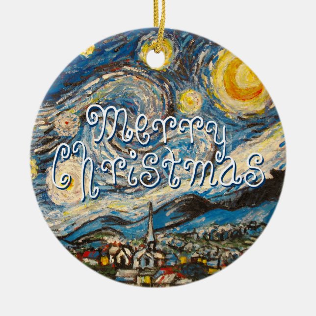 Starry natt Vincent Van Gogh för god jul Julgransprydnad Keramik (Framsidan)