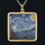 Starry Natt Vincent van Gogh målning Guldpläterat Halsband<br><div class="desc">Den här vackra konsdesignen på bran visar den nederländske efterbildaren Vincent van Goghs berömd målning, "Stjärnighet." Under sin vistelse på Saint Remy-asyl på 1880-talet skildrade van Gogh den rullande backe och cypress träd han såg från sitt fönster. Han lade också till byn, som han inte kunde se från sitt fönster,...</div>