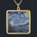 Starry Natt Vincent van Gogh målning Guldpläterat Halsband<br><div class="desc">Den här vackra konsdesignen på bran visar den nederländske efterbildaren Vincent van Goghs berömd målning, "Stjärnighet." Under sin vistelse på Saint Remy-asyl på 1880-talet skildrade van Gogh den rullande backe och cypress träd han såg från sitt fönster. Han lade också till byn, som han inte kunde se från sitt fönster,...</div>