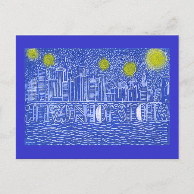 Starry Natten över New York.. Vem är John Galt? Vykort (Framsida)