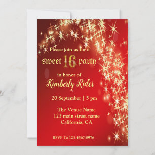 Starry Nattstjärna i Red Birthday-inbjudningar Inbjudningar