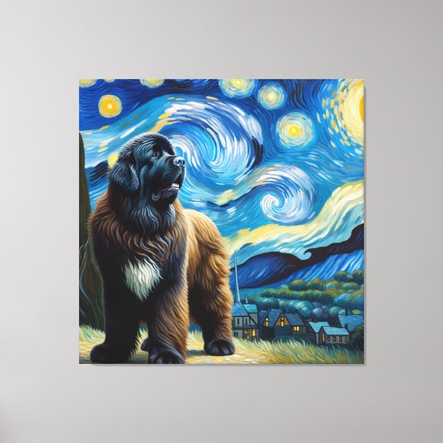 Starry Newfoundland Hund Porträtt - Pet Porträtt Canvastryck (Framsida)