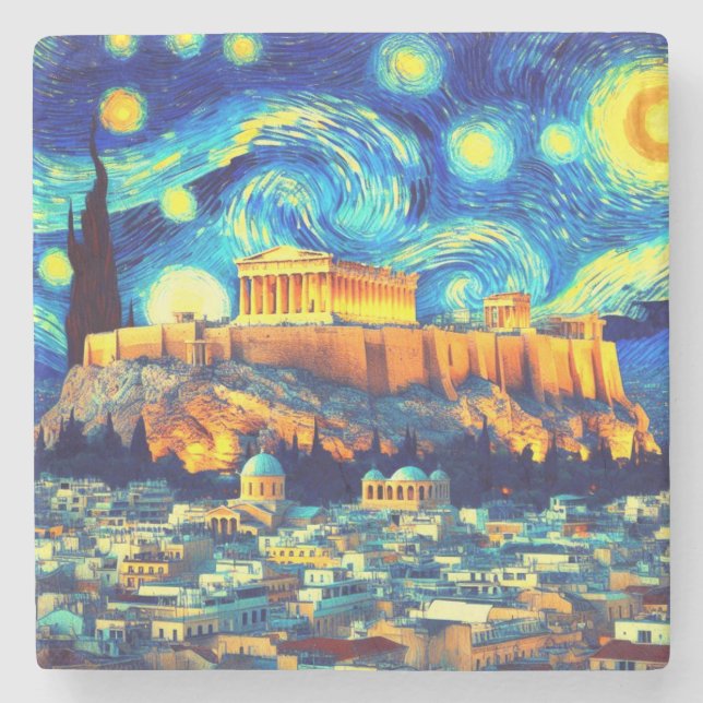 Starry Night Acropolis Aten Grekland Stenunderlägg (Framsidan)