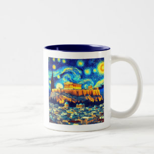 Starry Night Acropolis Aten Grekland Två-Tonad Mugg