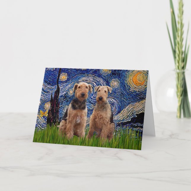 Starry Night - Airedale Terriers (2) Kort (Framsida)