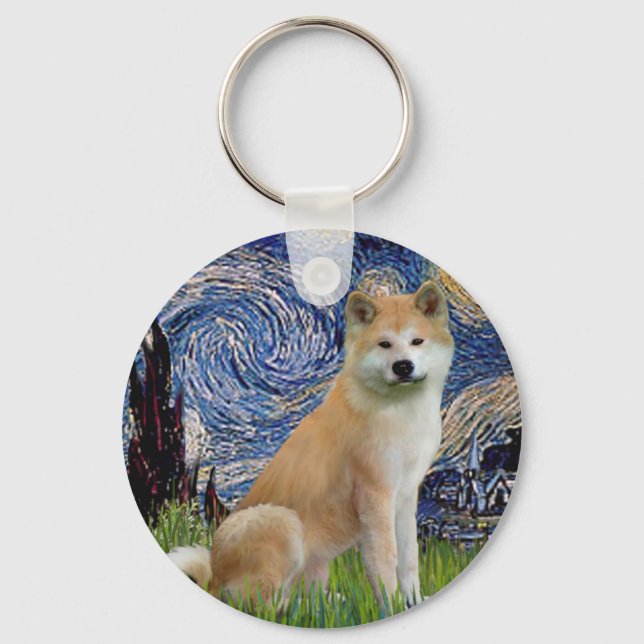 Starry Night - Akita Inu Nyckelring (Framsida)