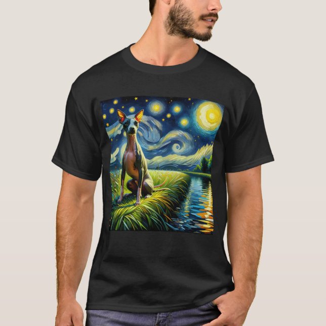 Starry Night American Hairless Terrier Hund Van T Shirt (Framsida)