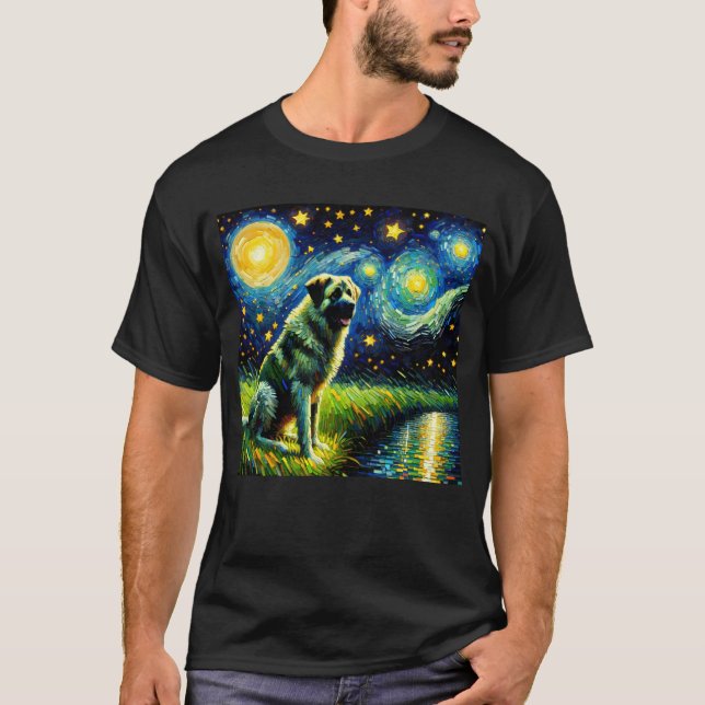 Starry Night Anatolian Shepherd Hund Van Gogh Älsk T Shirt (Framsida)